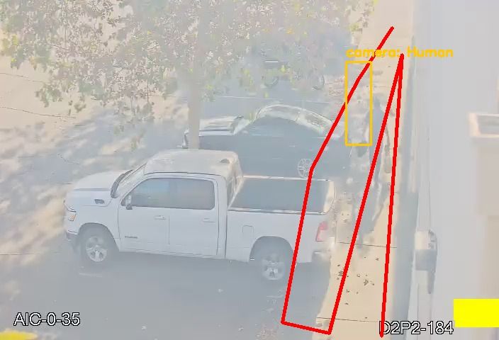 Full frame of a parking area with an
      amber box on the far pavement